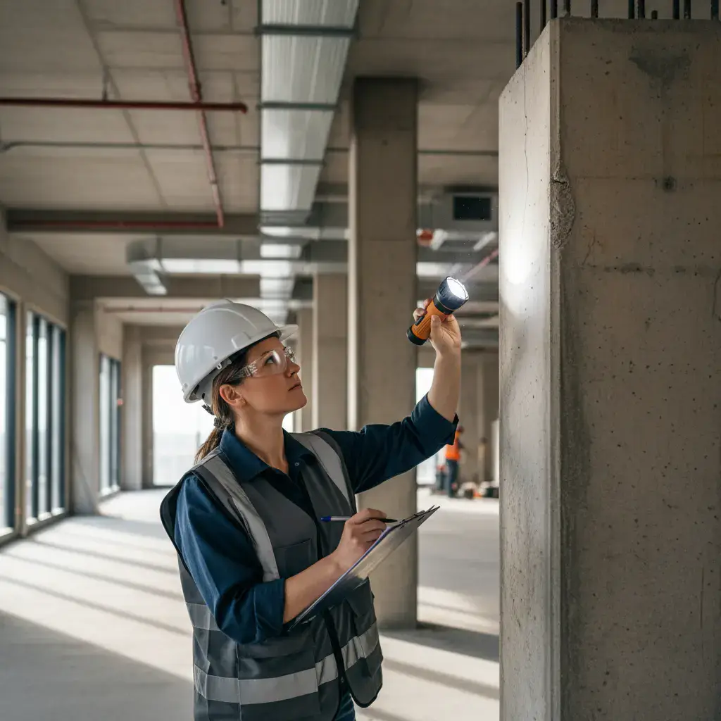 Engineer inspecting structural column